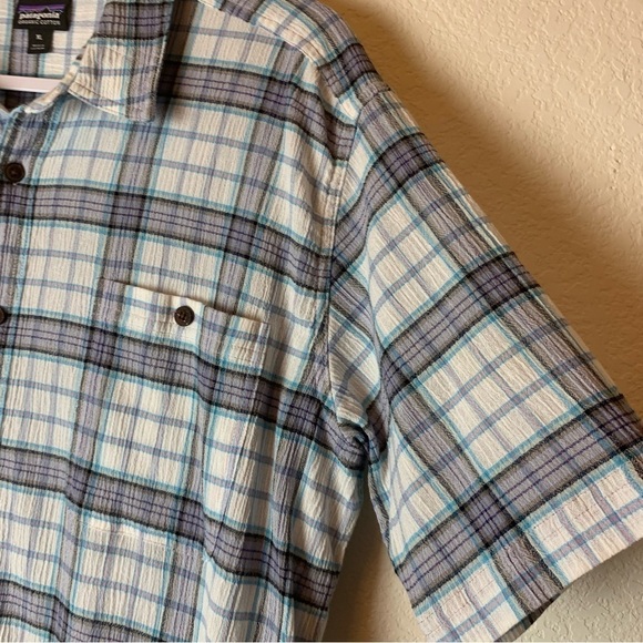 Patagonia Mens blue white plaid A/C button shirt organic cotton XL - Picture 3 of 7